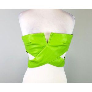 Meshki Vegan Leather Cut Out Strapless Crop Top Green Size X-Small